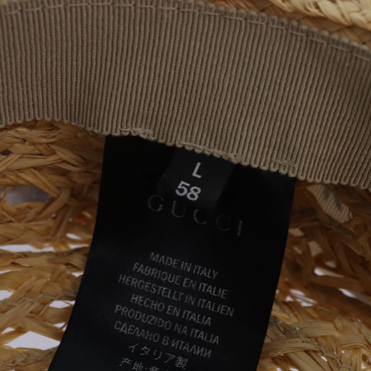 GUCCI Hat straw L size Beige Auth am6467