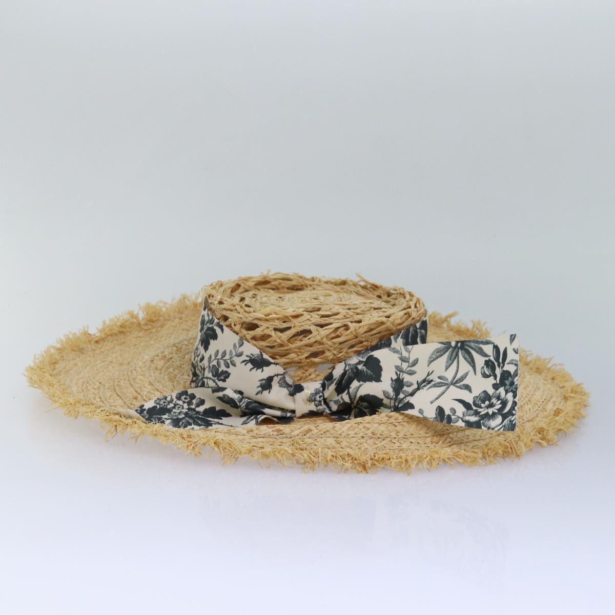 GUCCI Hat straw L size Beige Auth am6467