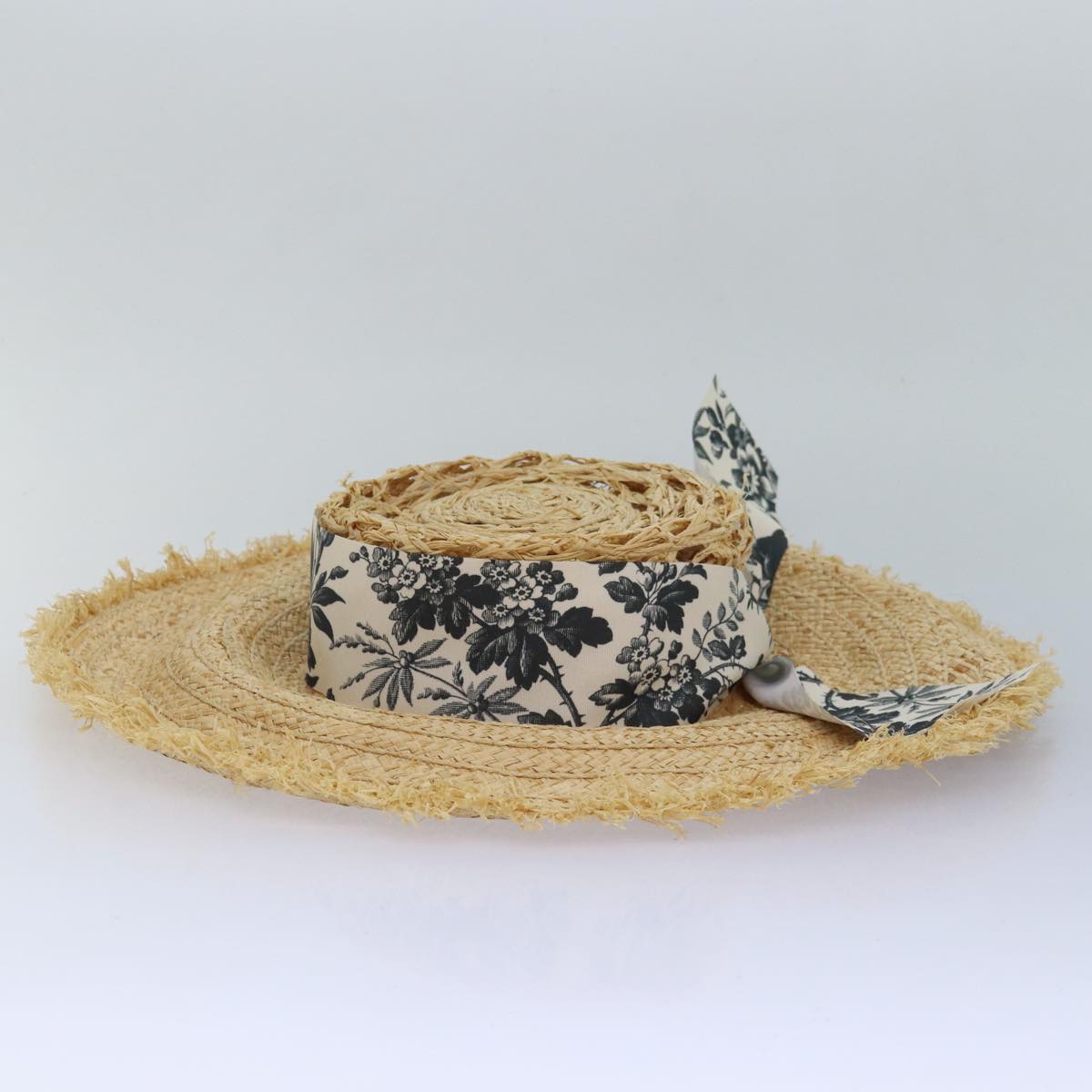 GUCCI Hat straw L size Beige Auth am6467