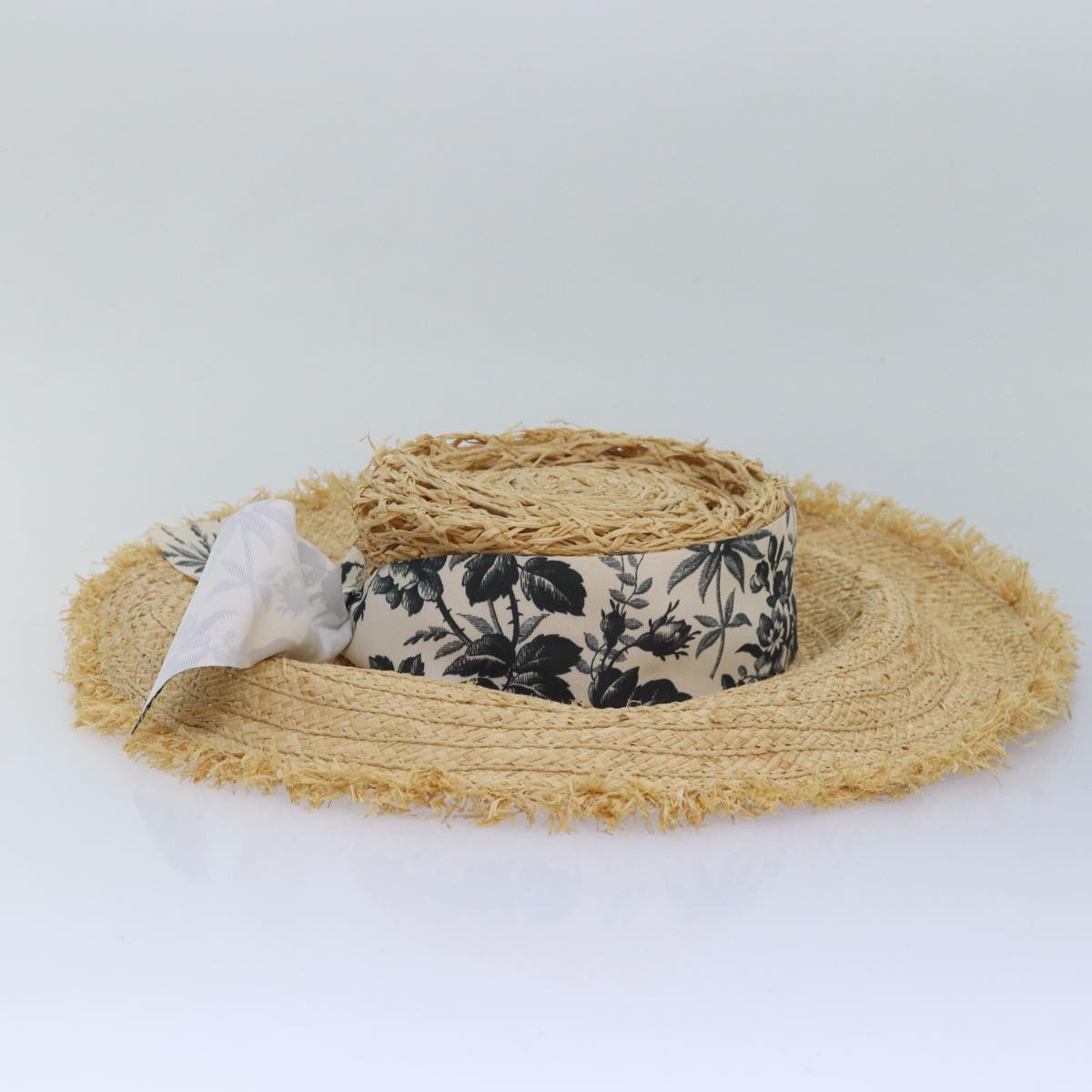 GUCCI Hat straw L size Beige Auth am6467