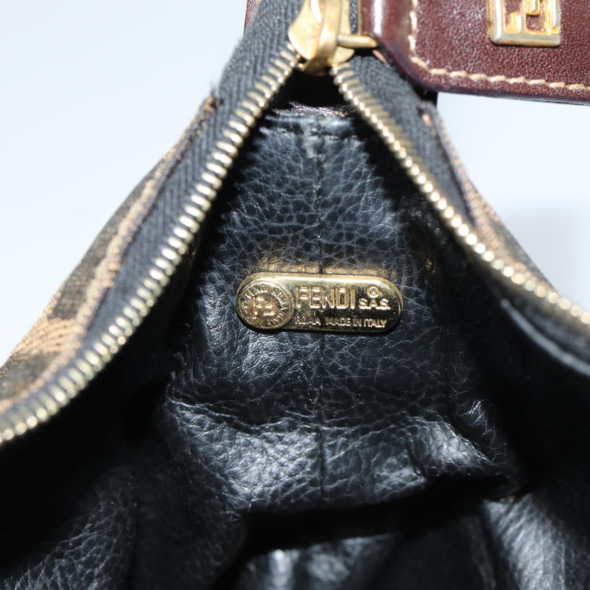 FENDI Zucca Canvas Mini Hand Bag Brown Black Auth am6470