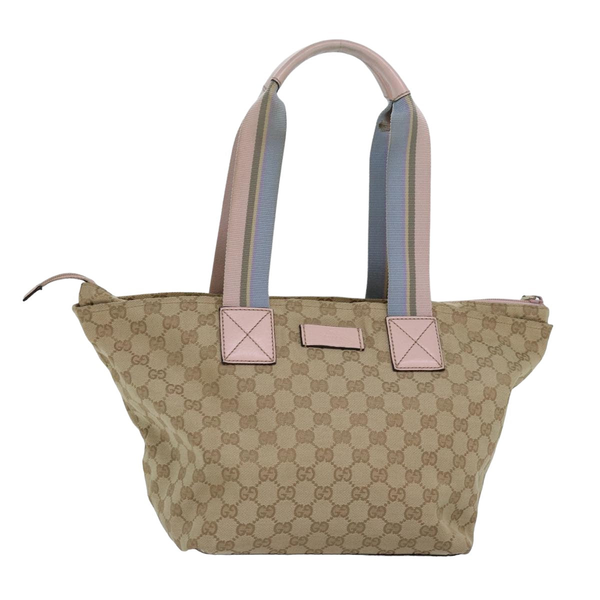 GUCCI GG Canvas Tote Bag Beige Pink Light blue 131230 Auth am6472