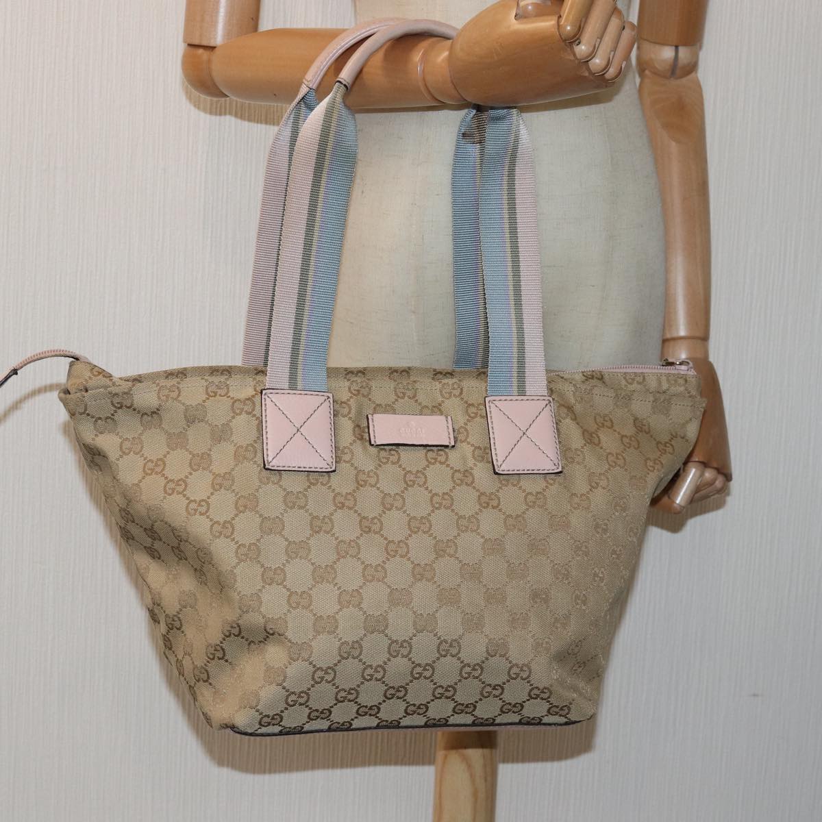 GUCCI GG Canvas Tote Bag Beige Pink Light blue 131230 Auth am6472