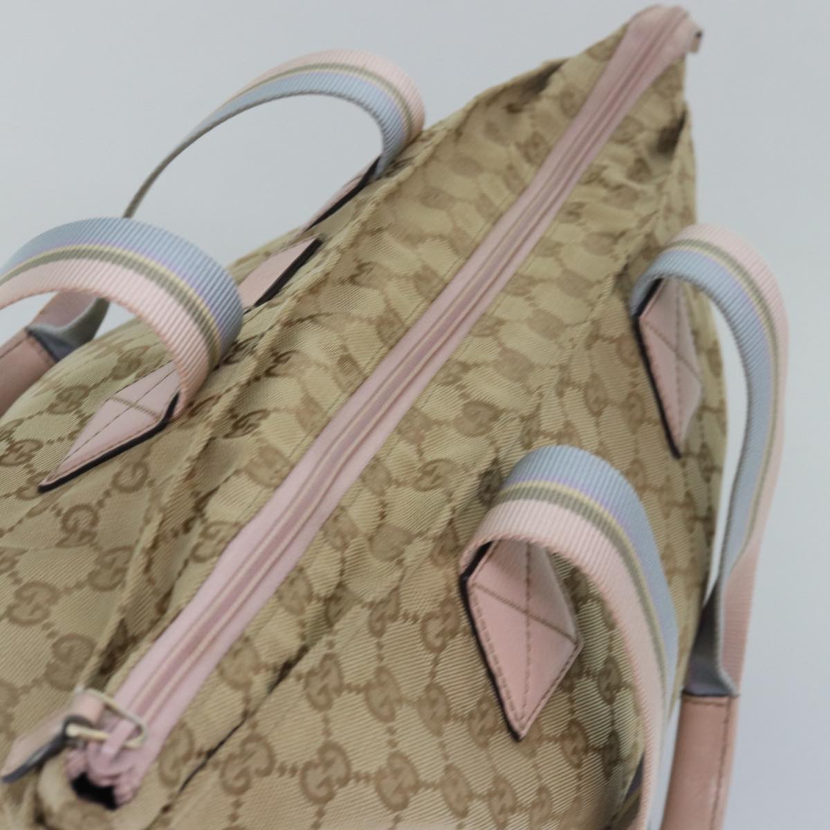 GUCCI GG Canvas Tote Bag Beige Pink Light blue 131230 Auth am6472