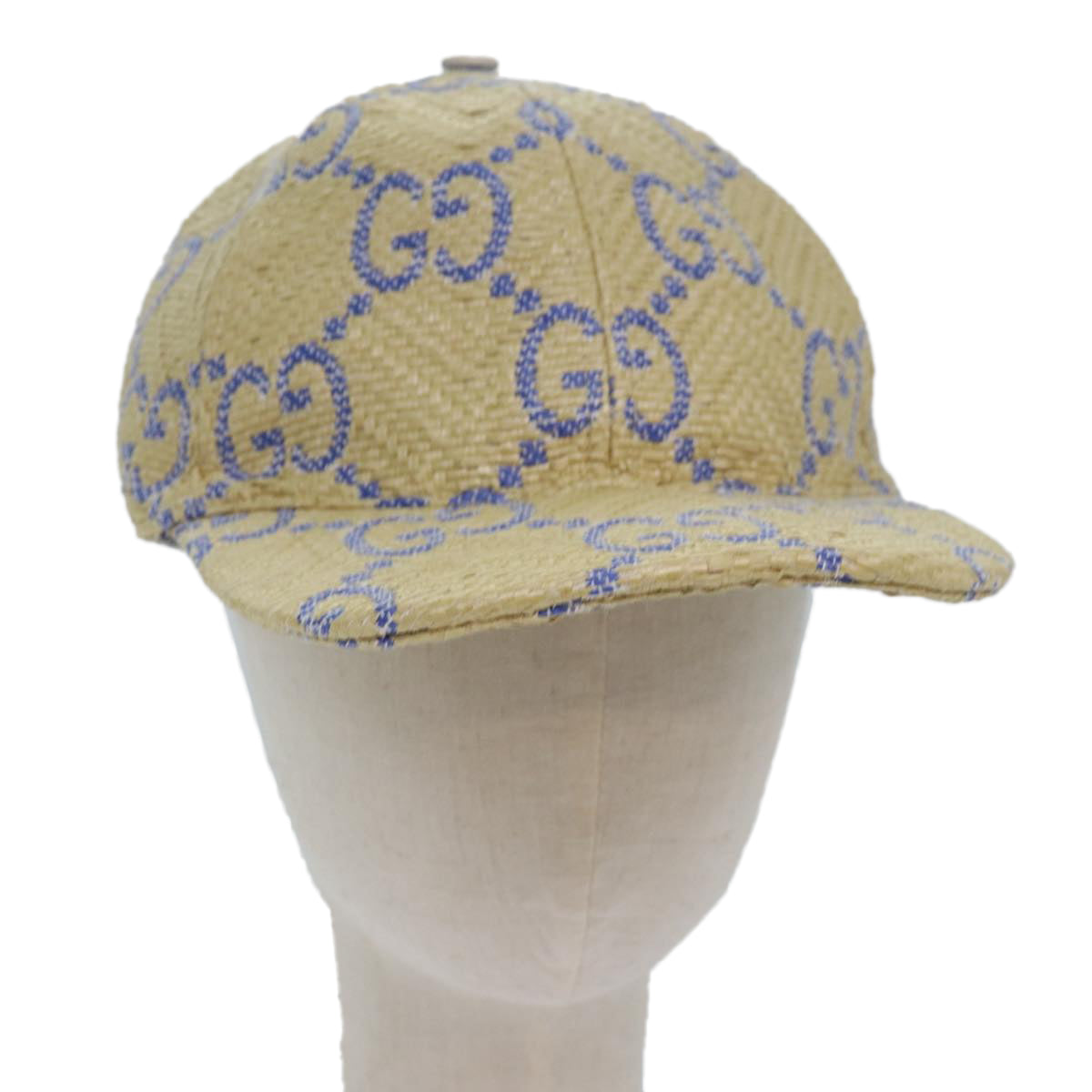 GUCCI Cap GG Canvas Raffia L size Beige 701713 Auth am6474