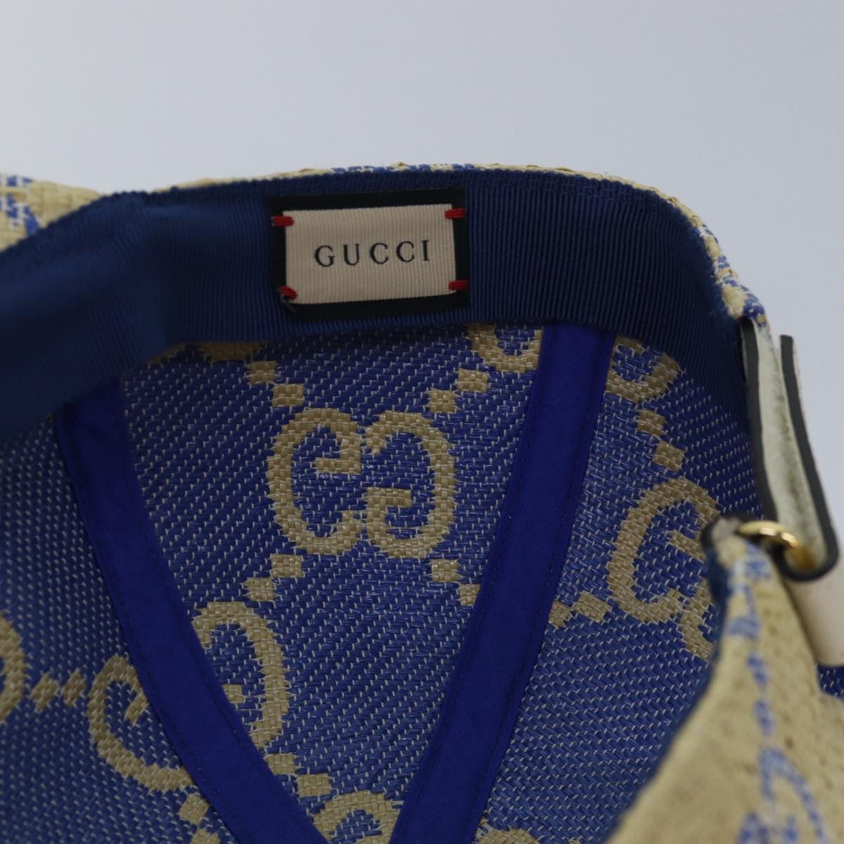 GUCCI Cap GG Canvas Raffia L size Beige 701713 Auth am6474