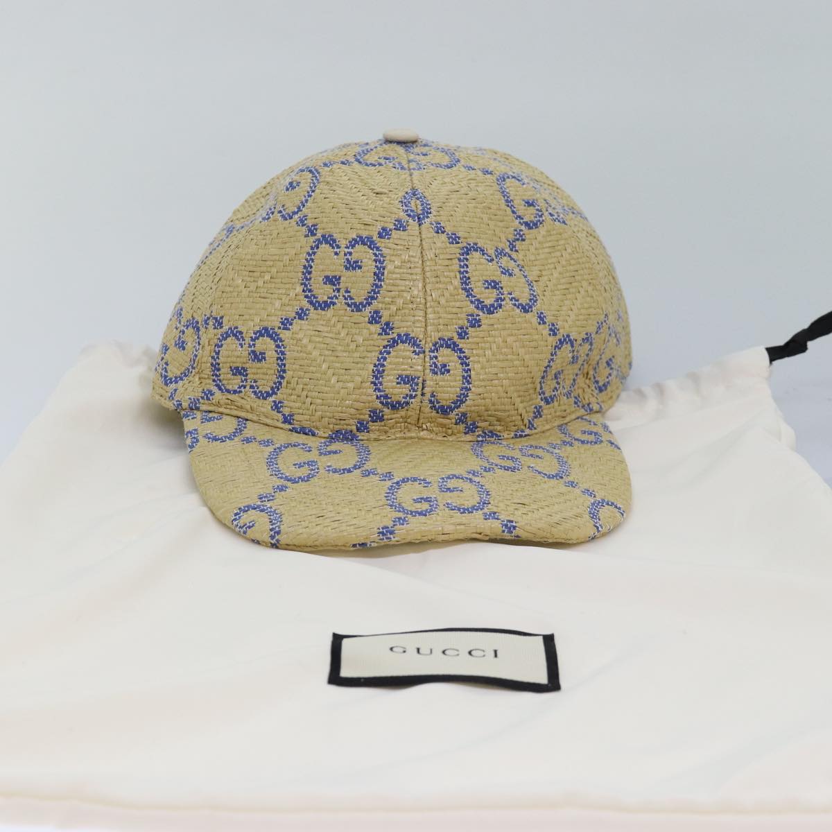 GUCCI Cap GG Canvas Raffia L size Beige 701713 Auth am6474