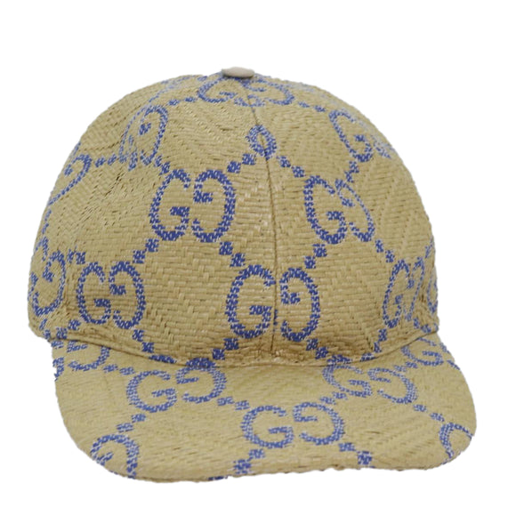 GUCCI Cap GG Canvas Raffia L size Beige 701713 Auth am6474V