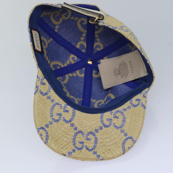 GUCCI Cap GG Canvas Raffia L size Beige 701713 Auth am6474V