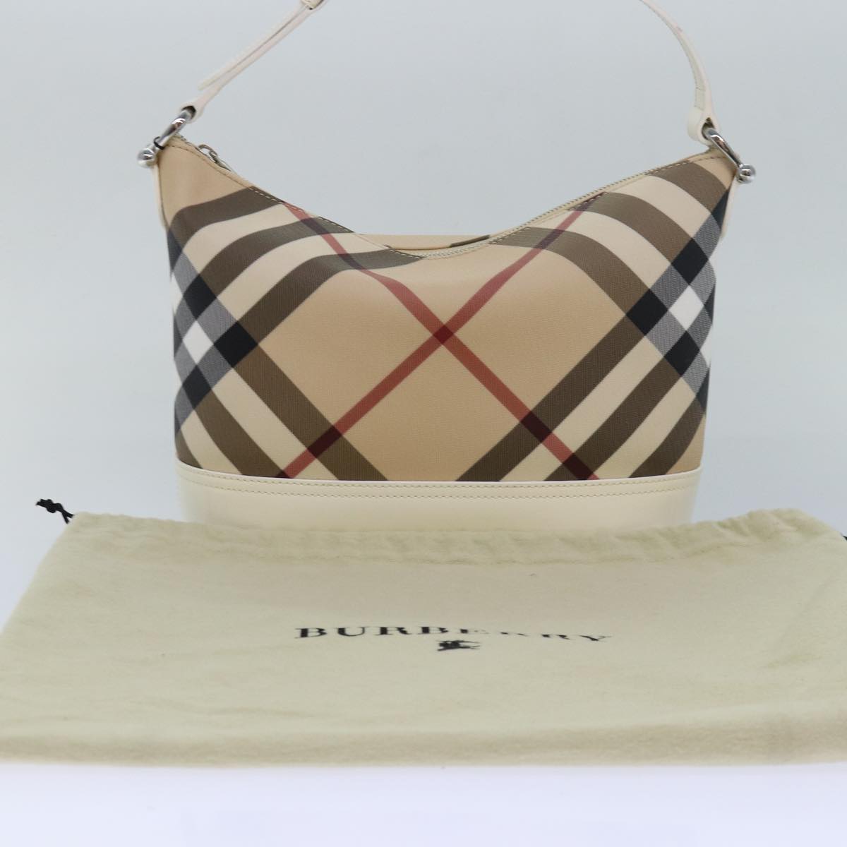 BURBERRY Nova Check Shoulder Bag PVC Leather Beige Auth am6477A