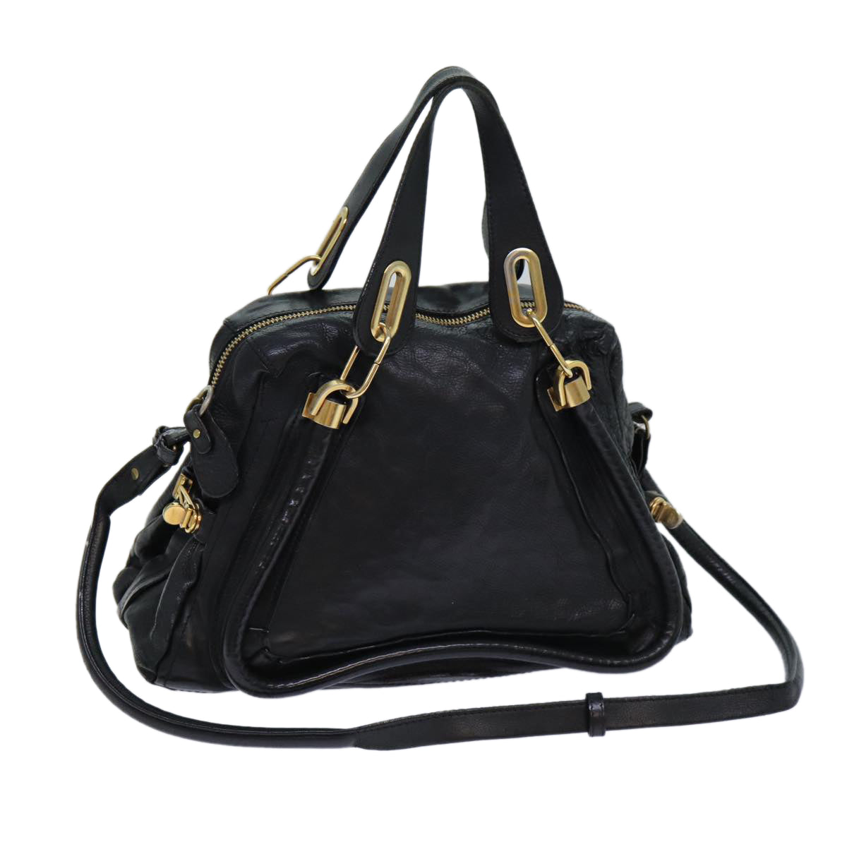 Chloe Paraty Hand Bag Leather 2way Black Auth am6484