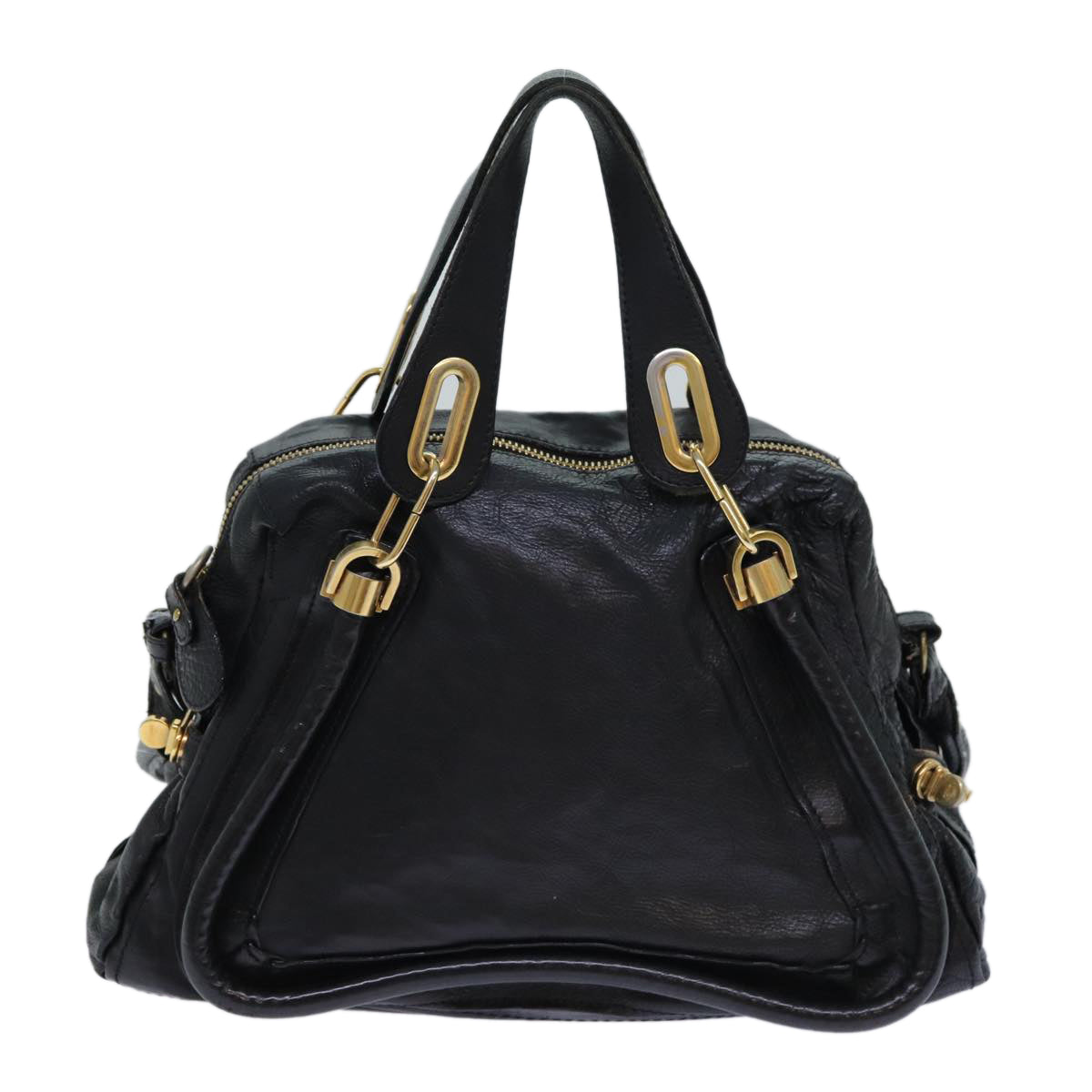 Chloe Paraty Hand Bag Leather 2way Black Auth am6484 - 0