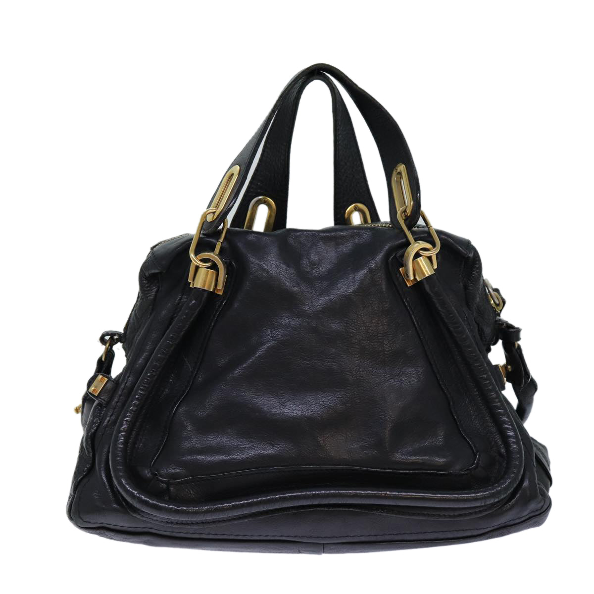 Chloe Paraty Hand Bag Leather 2way Black Auth am6484