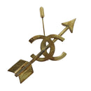 CHANEL arrow Brooch metal Gold CC Auth am6488-1