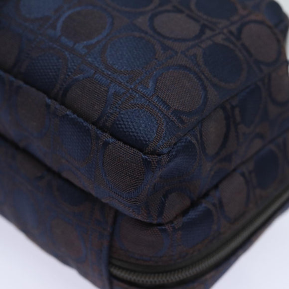 Salvatore Ferragamo Gancini Hand Bag Canvas Navy Auth am6496