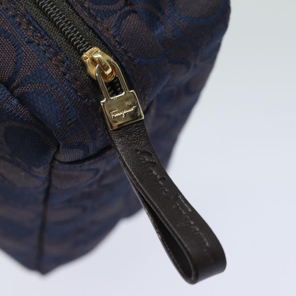 Salvatore Ferragamo Gancini Hand Bag Canvas Navy Auth am6496