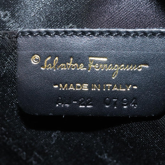 Salvatore Ferragamo Gancini Hand Bag Canvas Navy Auth am6496