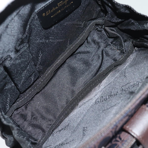 Salvatore Ferragamo Gancini Hand Bag Canvas Navy Auth am6496