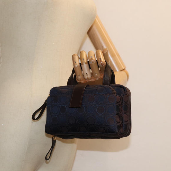 Salvatore Ferragamo Gancini Hand Bag Canvas Navy Auth am6496
