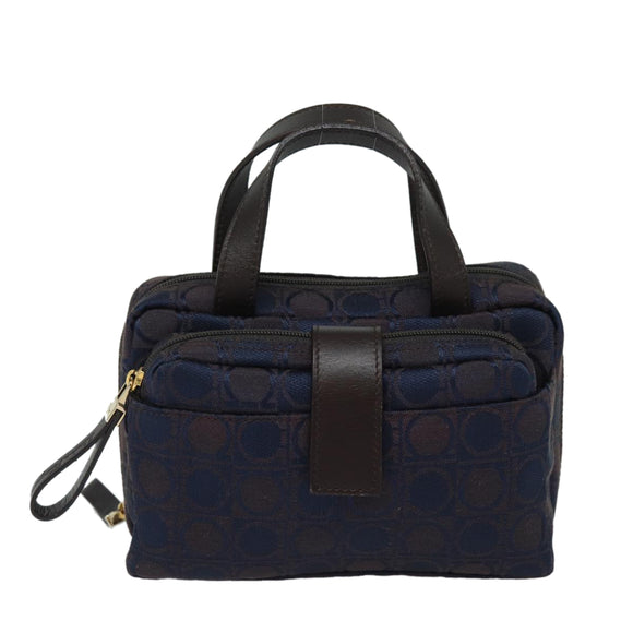 Salvatore Ferragamo Gancini Hand Bag Canvas Navy Auth am6496