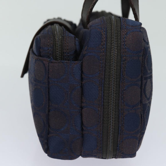 Salvatore Ferragamo Gancini Hand Bag Canvas Navy Auth am6496