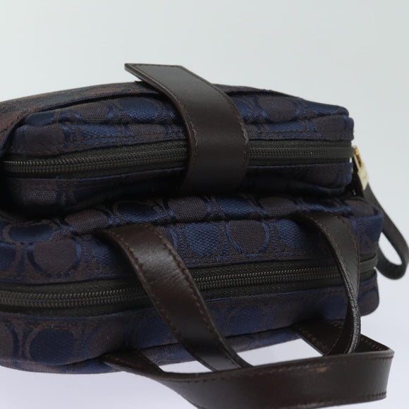 Salvatore Ferragamo Gancini Hand Bag Canvas Navy Auth am6496