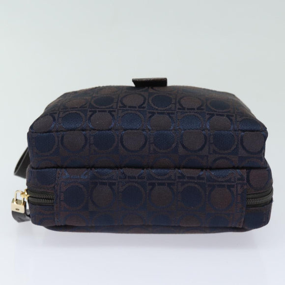 Salvatore Ferragamo Gancini Hand Bag Canvas Navy Auth am6496