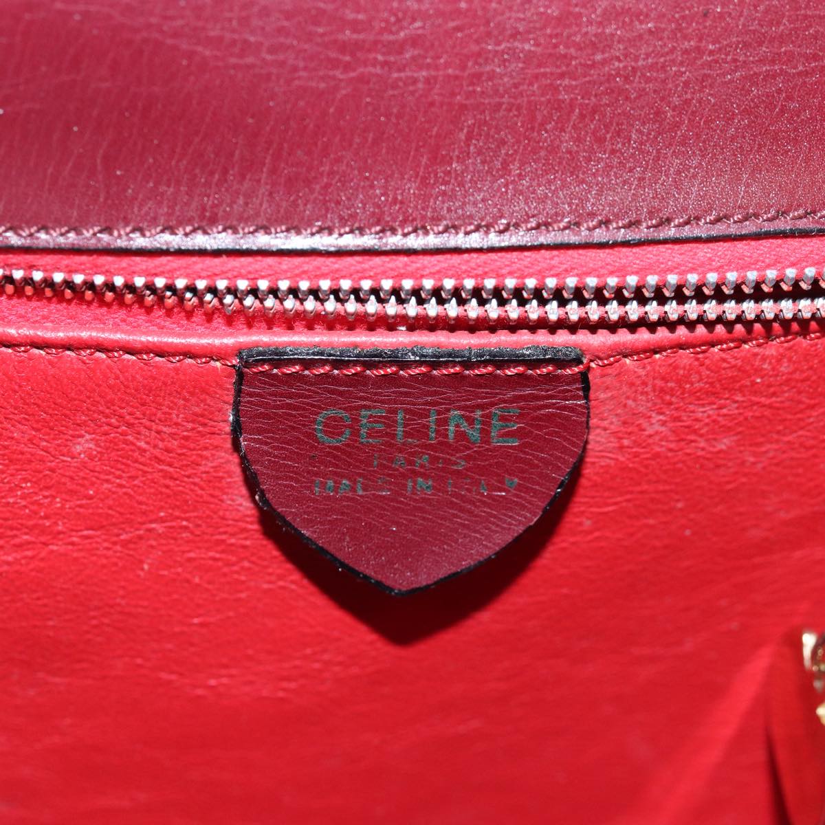 CELINE Circle Shoulder Bag Leather Red Auth am6497