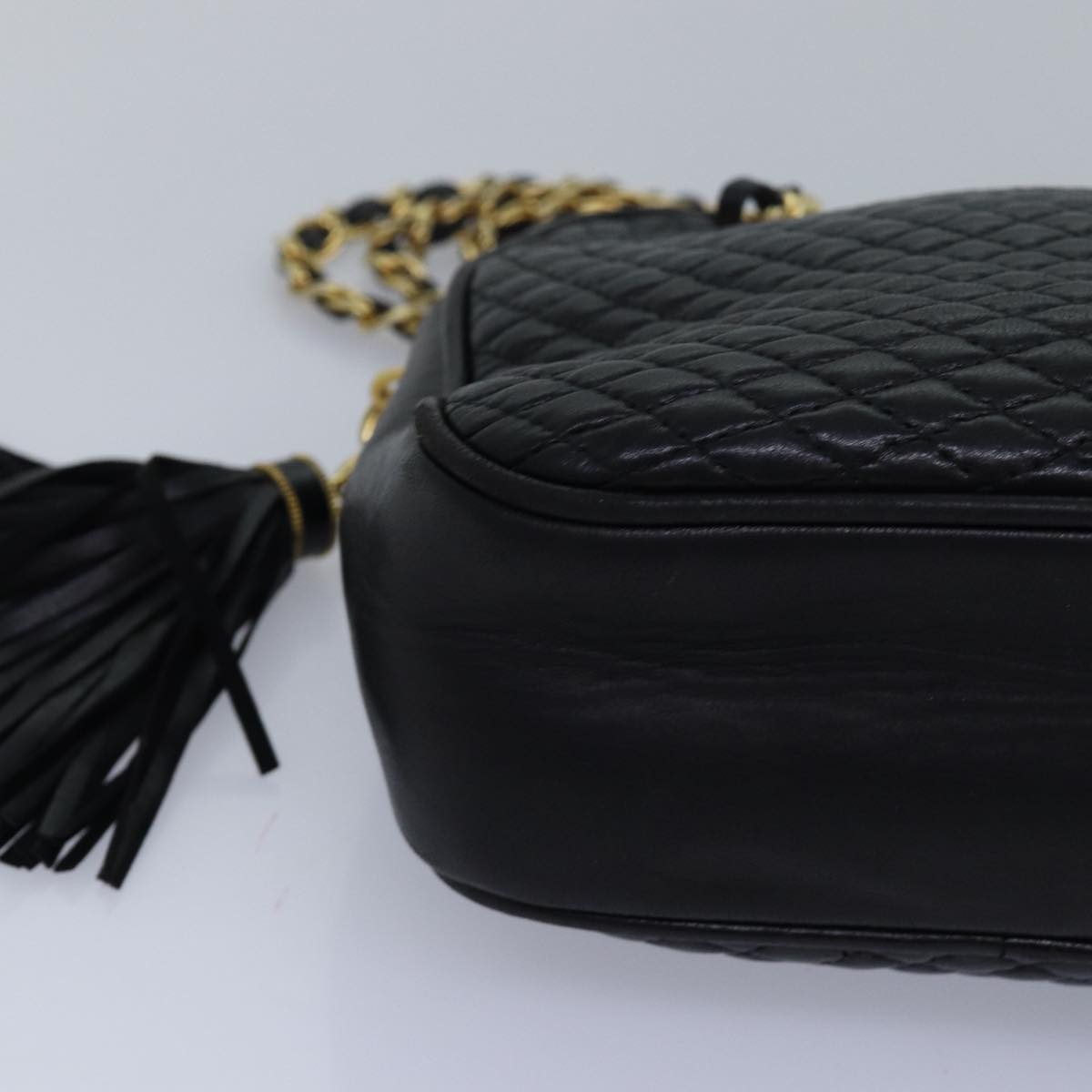 BALLY Quilted Chain Shoulder Bag Leather Black Auth am6499