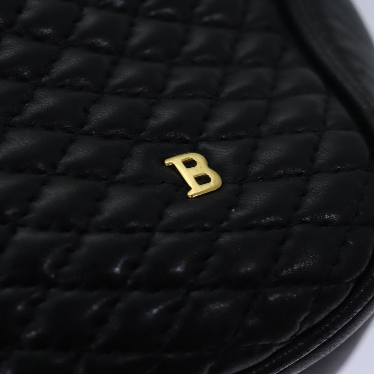 BALLY Quilted Chain Shoulder Bag Leather Black Auth am6499