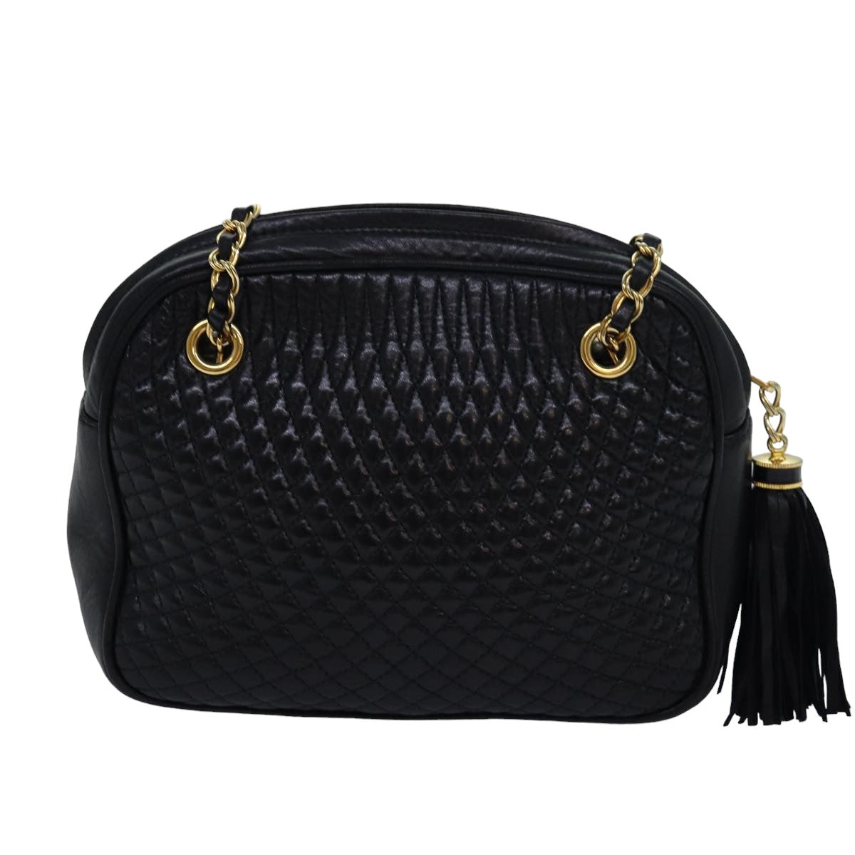 BALLY Quilted Chain Shoulder Bag Leather Black Auth am6499 - 0