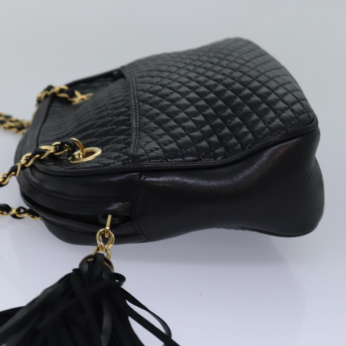 BALLY Quilted Chain Shoulder Bag Leather Black Auth am6499