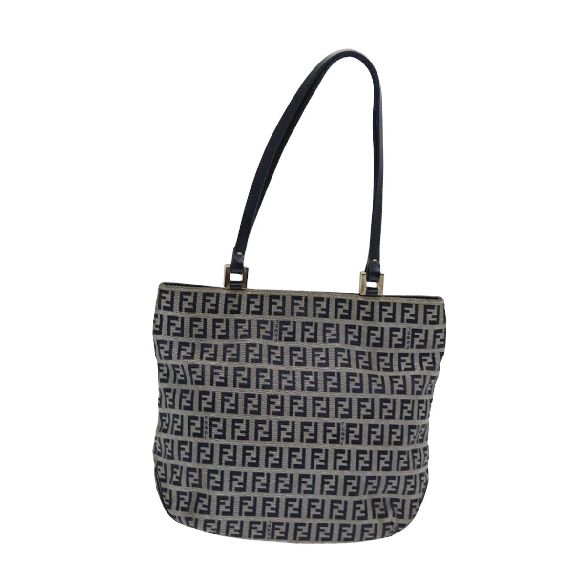 FENDI Zucchino Canvas Hand Bag Navy Auth am6542