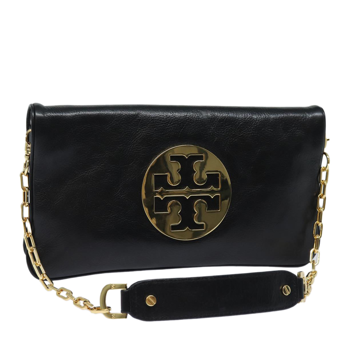 TORY BURCH Chain Shoulder Bag Leather Black Auth am6546