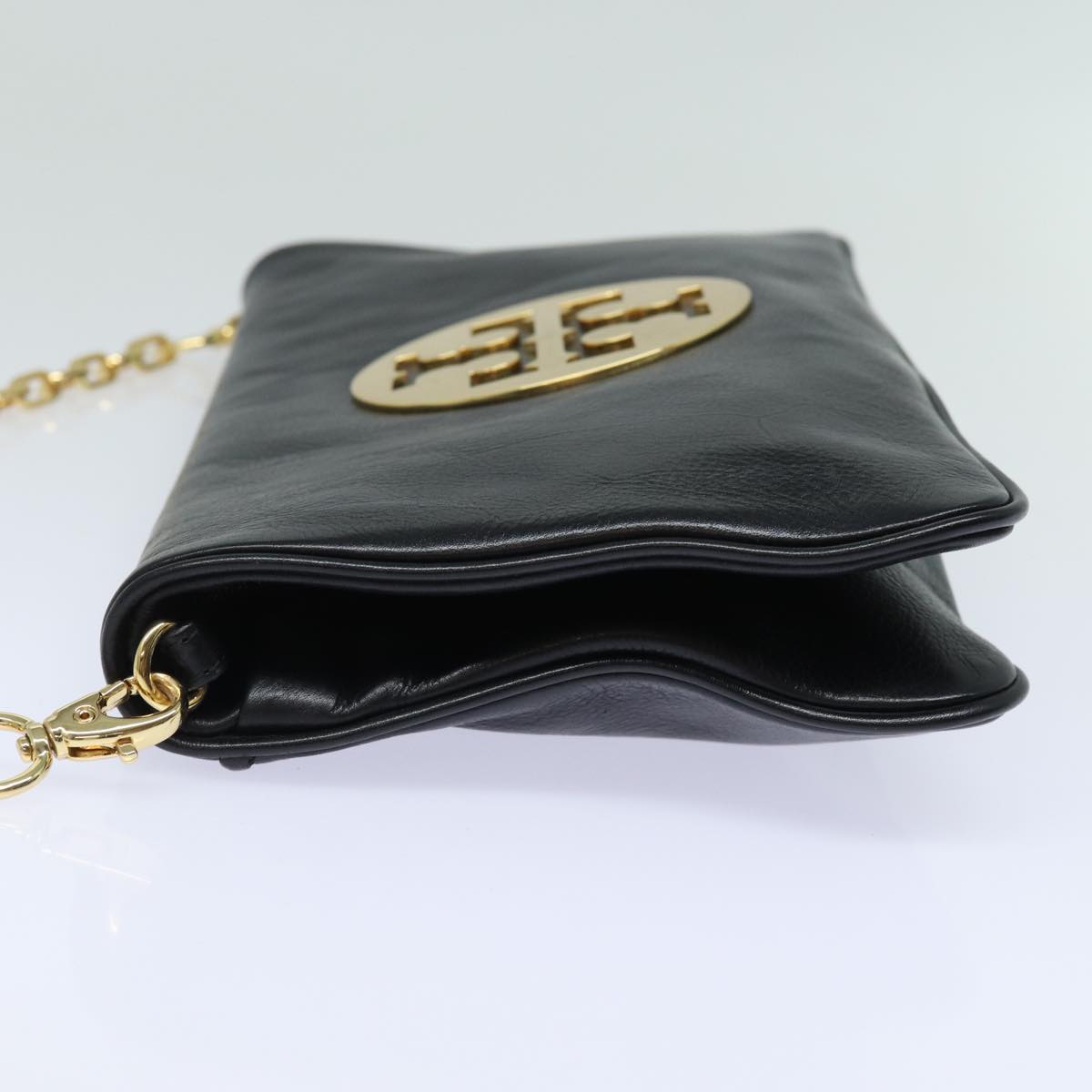 TORY BURCH Chain Shoulder Bag Leather Black Auth am6546