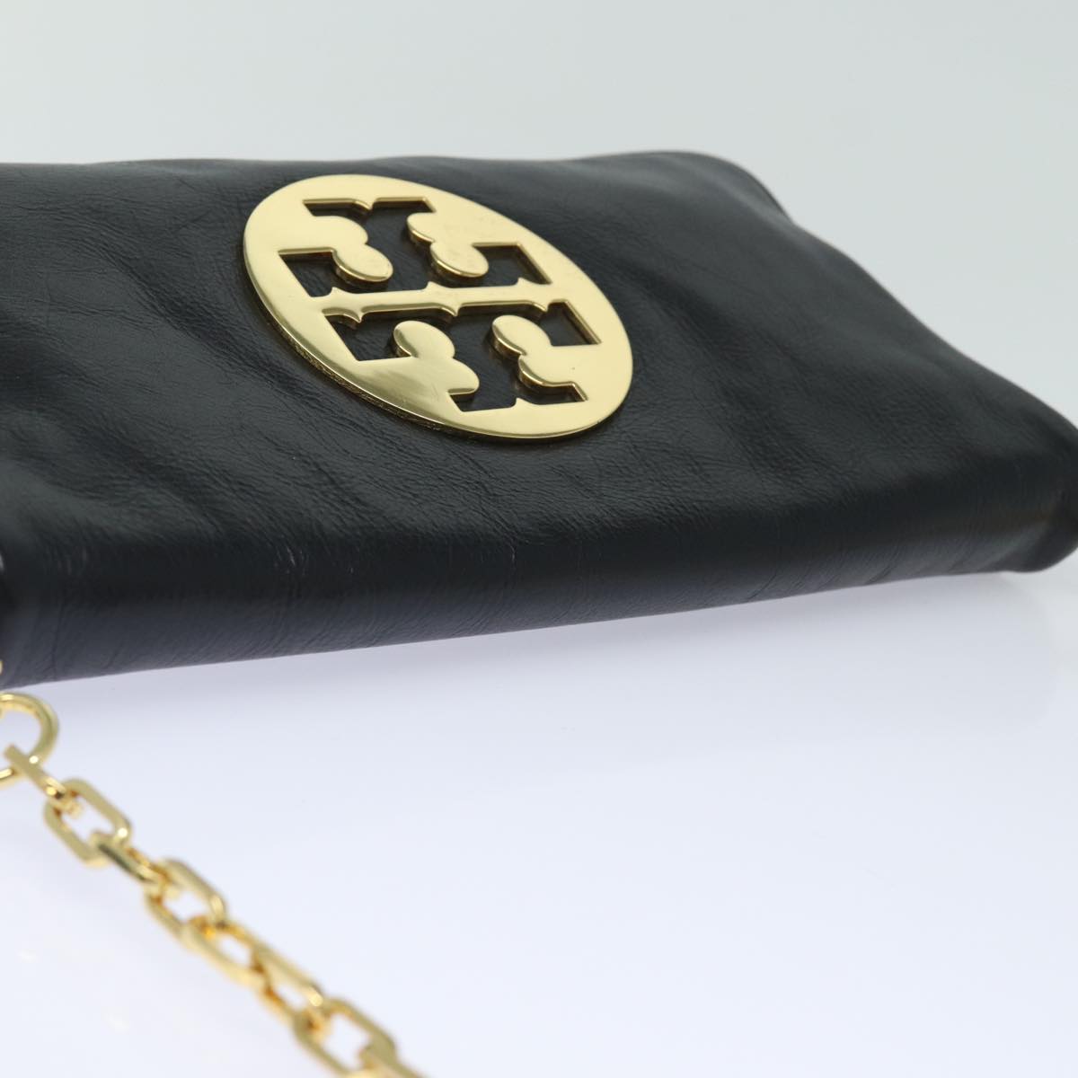 TORY BURCH Chain Shoulder Bag Leather Black Auth am6546