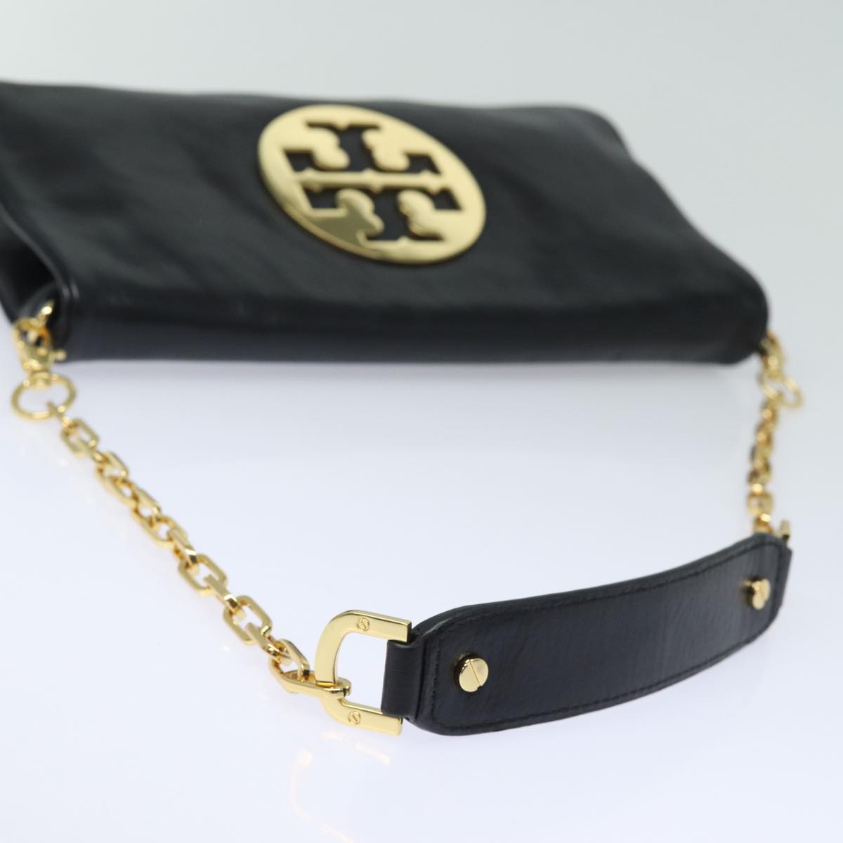 TORY BURCH Chain Shoulder Bag Leather Black Auth am6546