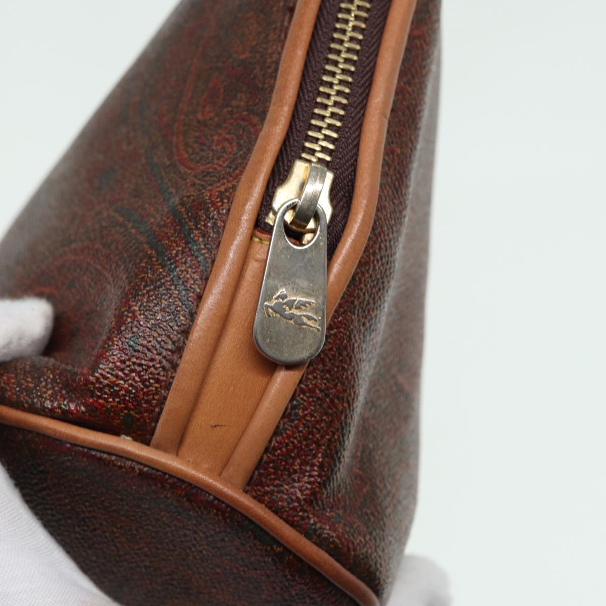 ETRO Paisley Hand Bag PVC Leather Brown Auth am6547