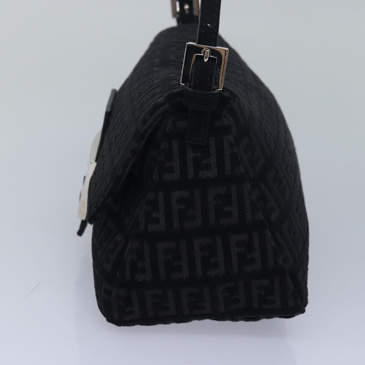 FENDI Zucchino Canvas Mini Mamma Baguette Shoulder Bag Black Auth am6553A