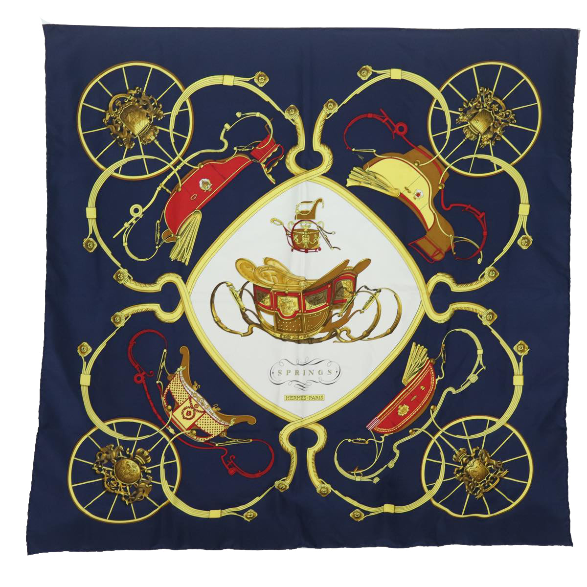 HERMES Carre 90 Scarf ""SPRINGS"" Silk Blue Auth am6556