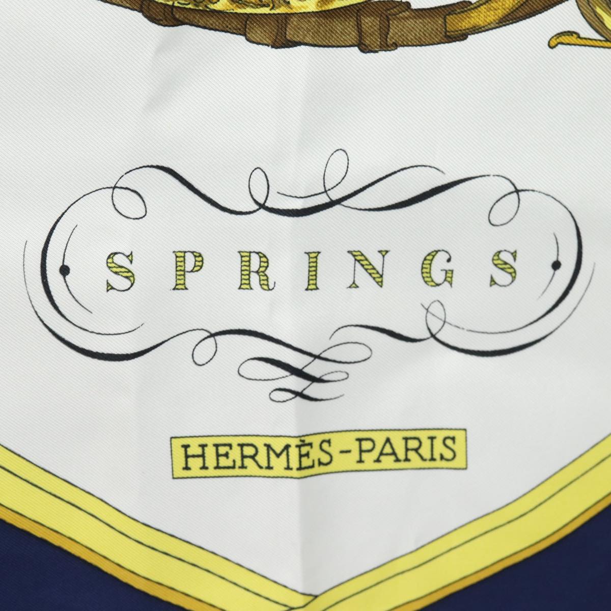 HERMES Carre 90 Scarf ""SPRINGS"" Silk Blue Auth am6556