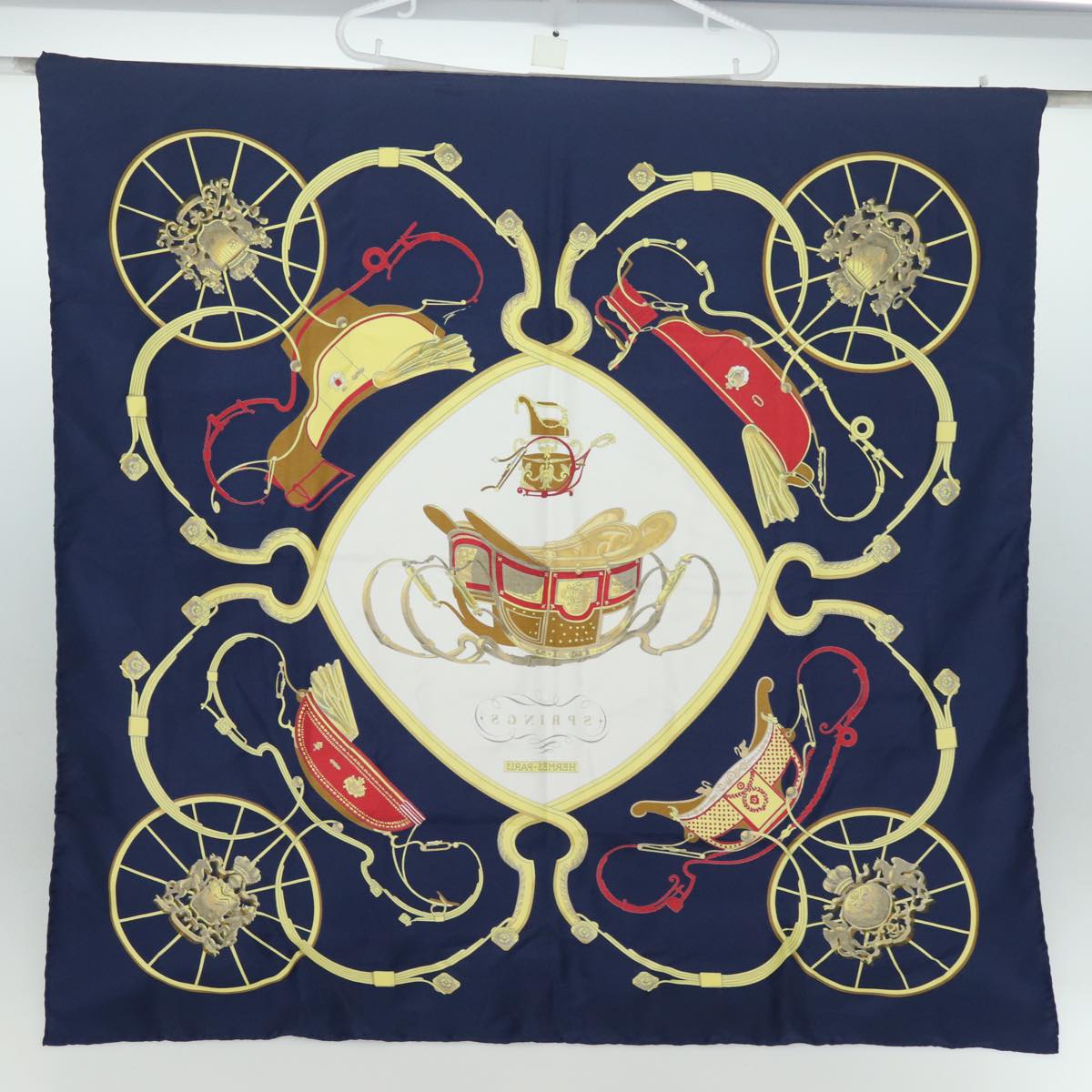 HERMES Carre 90 Scarf ""SPRINGS"" Silk Blue Auth am6556