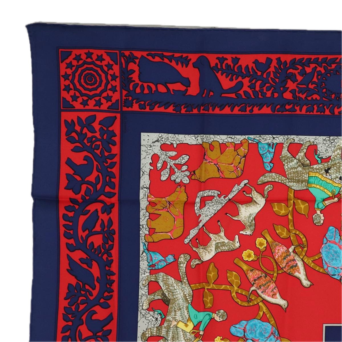 HERMES Carre 90 Scarf ""EARLY AMERICA"" Silk Red Auth am6558 - 0