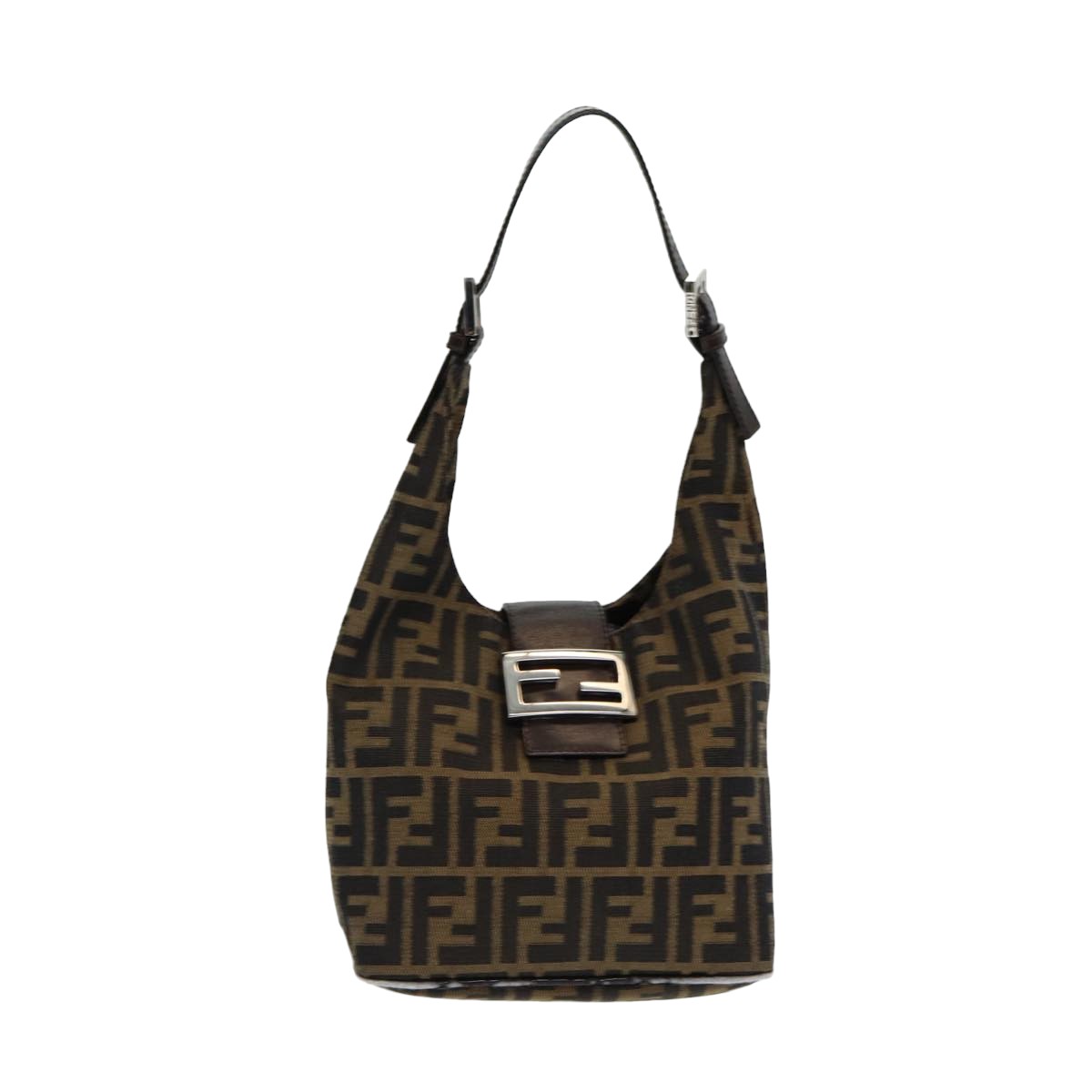 FENDI Zucca Canvas Mamma Baguette Shoulder Bag Brown Black Auth am6561