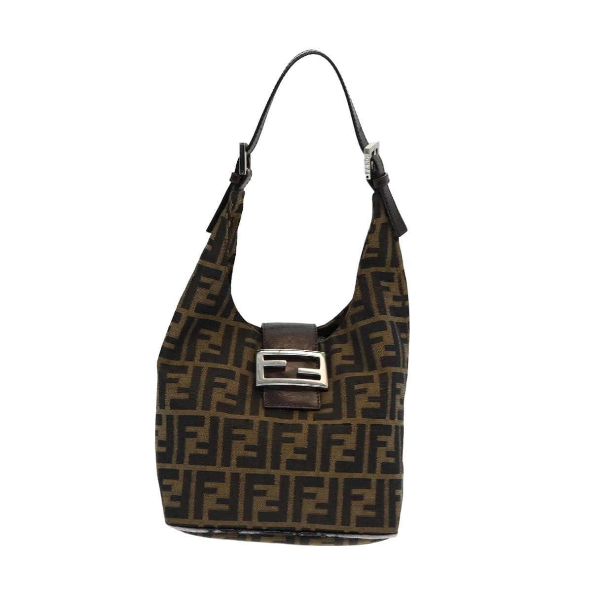 FENDI Zucca Canvas Mamma Baguette Shoulder Bag Brown Black Auth am6561