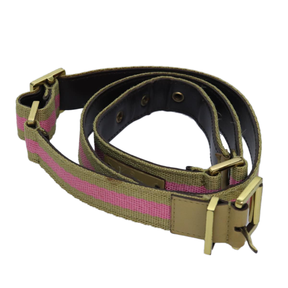 GUCCI Belt Canvas 27.6""-38.6"" Pink Khaki 90737 Auth am6564