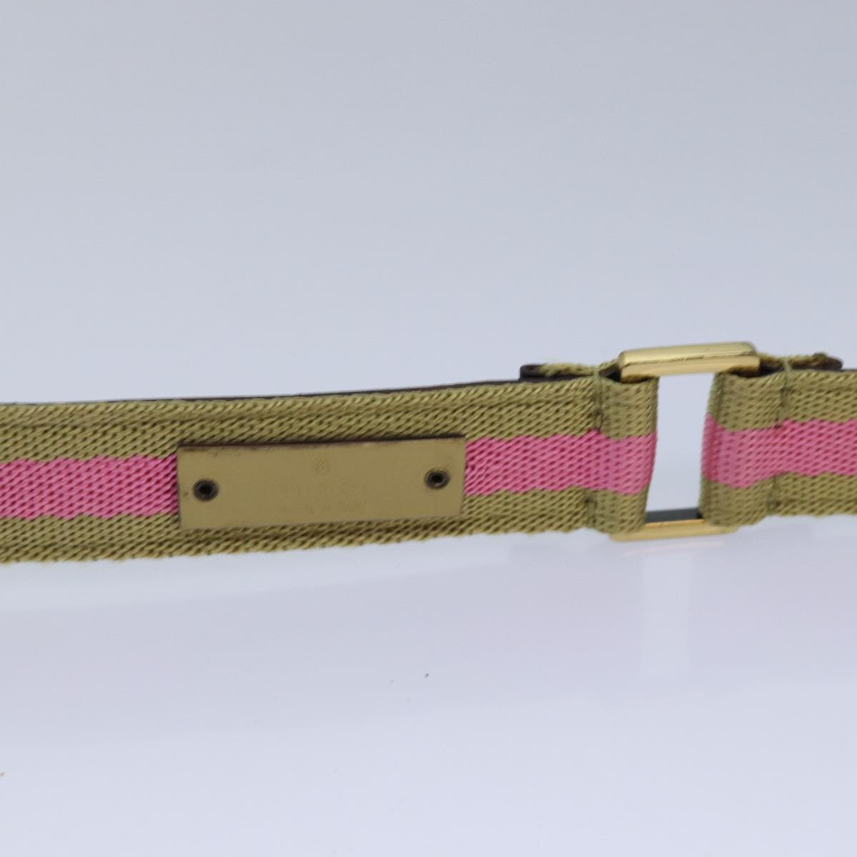 GUCCI Belt Canvas 27.6""-38.6"" Pink Khaki 90737 Auth am6564