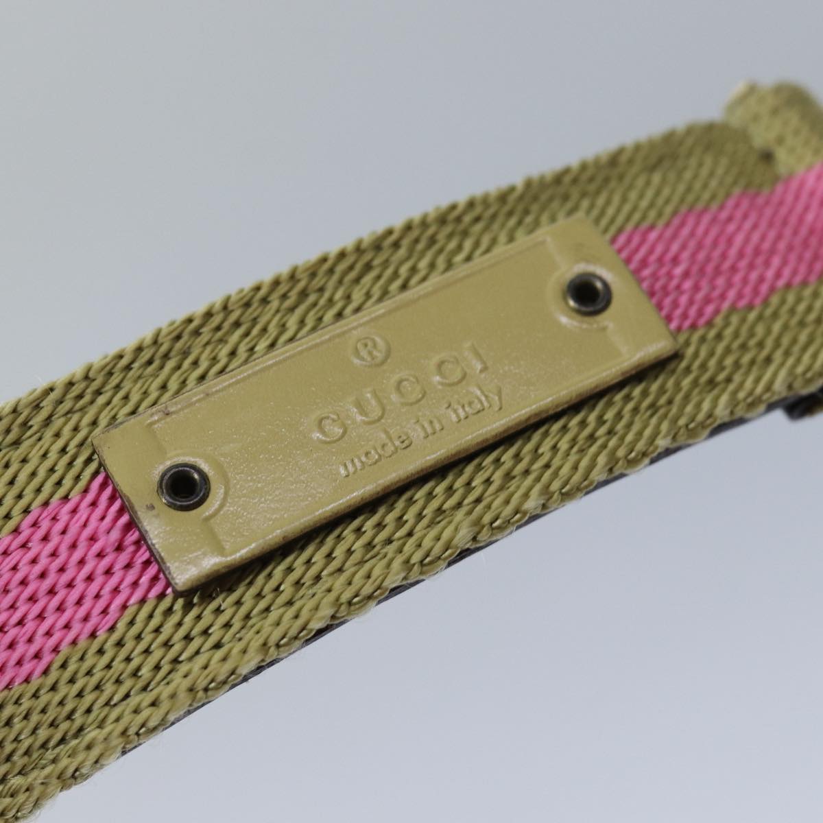 GUCCI Belt Canvas 27.6""-38.6"" Pink Khaki 90737 Auth am6564