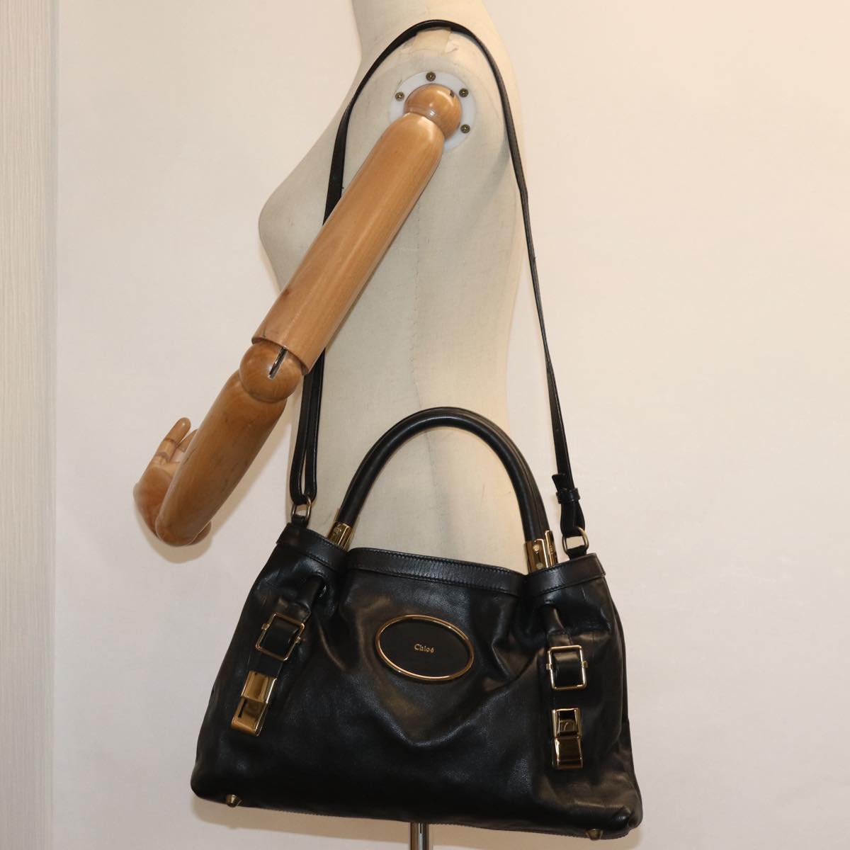 Chloe Victoria Hand Bag Leather 2way Black Auth am6565