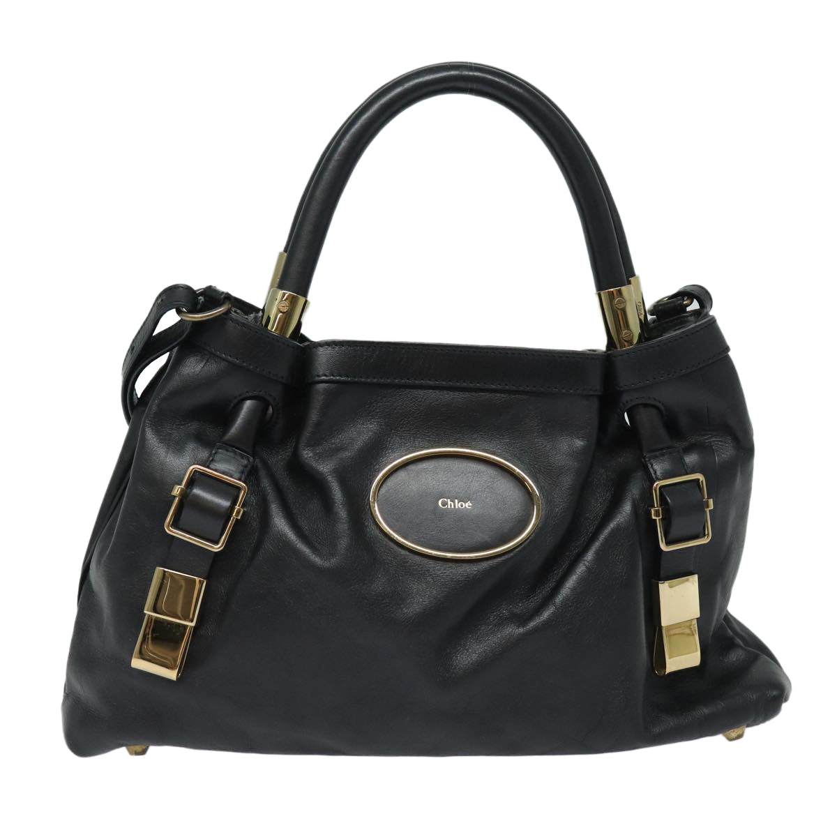 Chloe Victoria Hand Bag Leather 2way Black Auth am6565